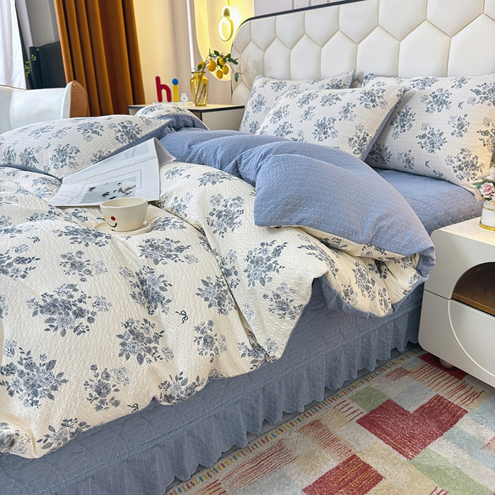 91家纺网 家纺一手货源 找家纺 凤杰家纺 2026新款云感双层纱床盖四件套 沐颜