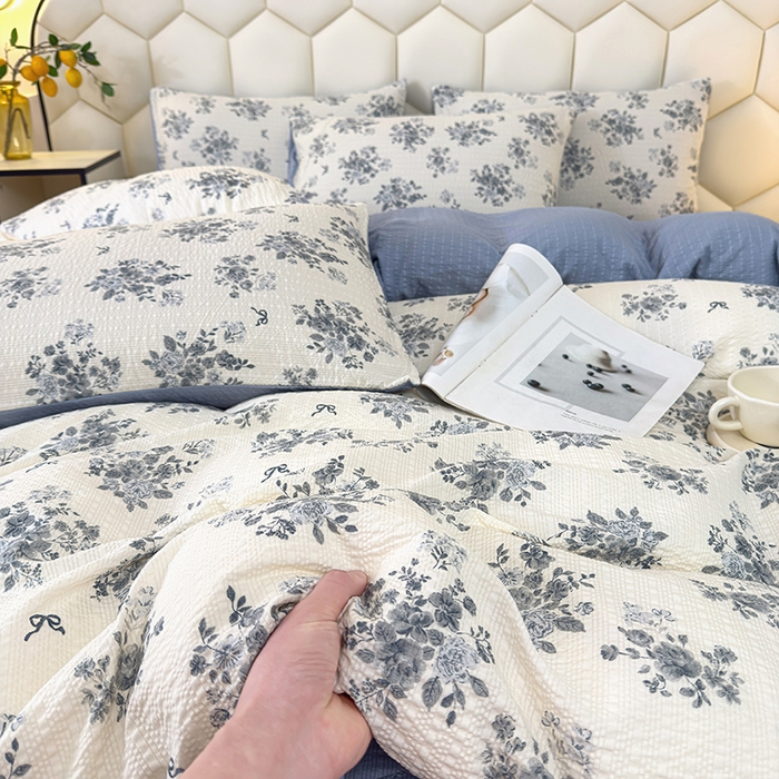 91家纺网 家纺一手货源 找家纺 凤杰家纺 2026新款云感双层纱床盖四件套 沐颜