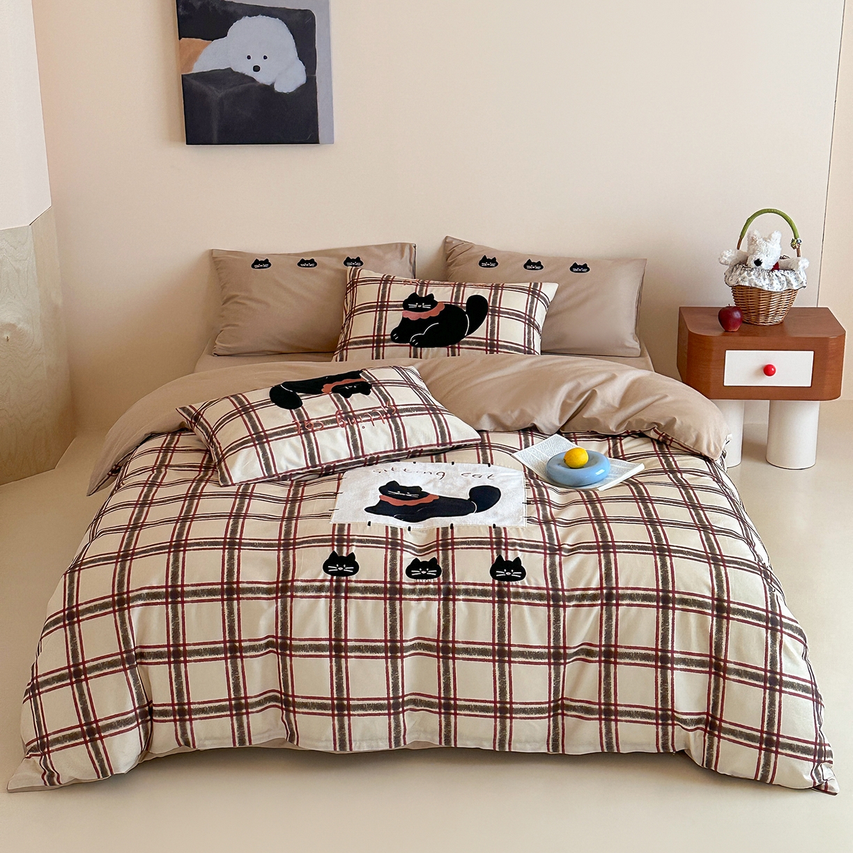 桃子家居 新款A类纯棉全棉元气小马贴布绣高端刺绣工艺四件套 棉贴布绣-焦糖小黑猫