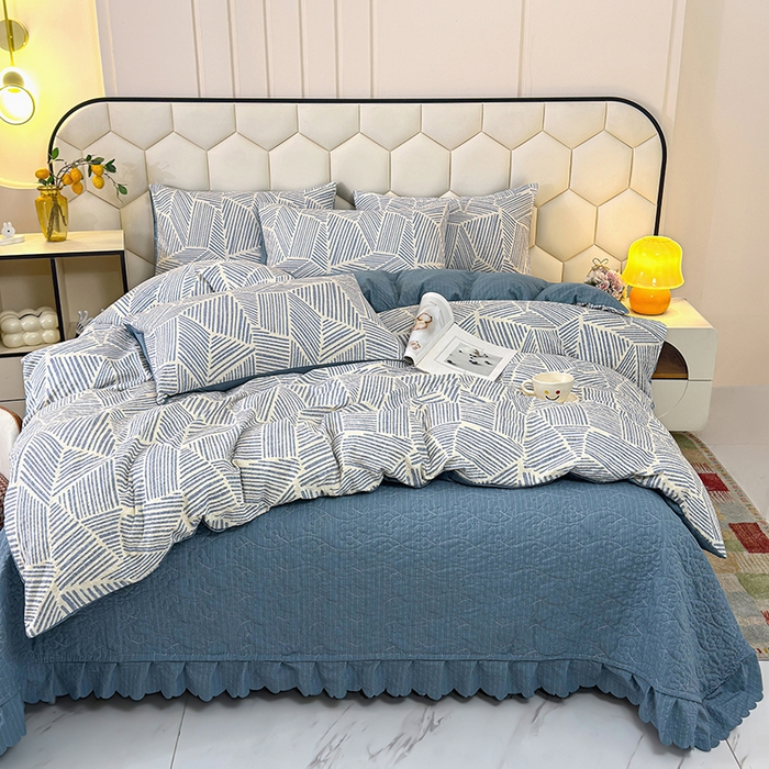 凤杰家纺 2026新款云感双层纱床盖四件套 绅士条纹