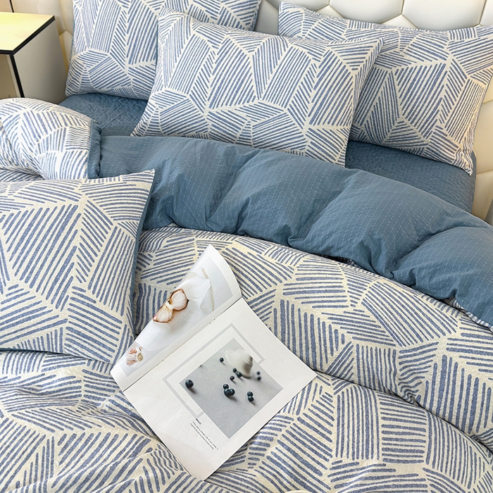 91家纺网 家纺一手货源 找家纺 凤杰家纺 2026新款云感双层纱床盖四件套 绅士条纹