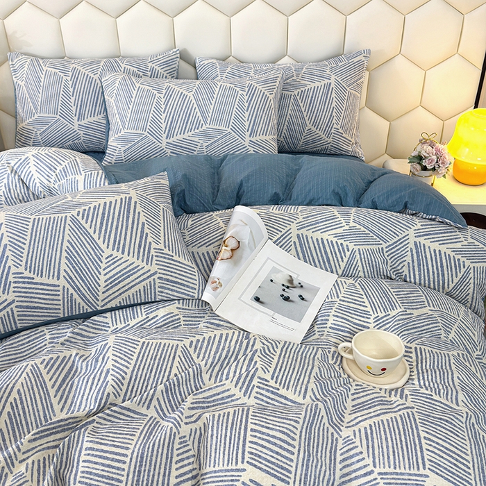 91家纺网 家纺一手货源 找家纺 凤杰家纺 2026新款云感双层纱床盖四件套 绅士条纹