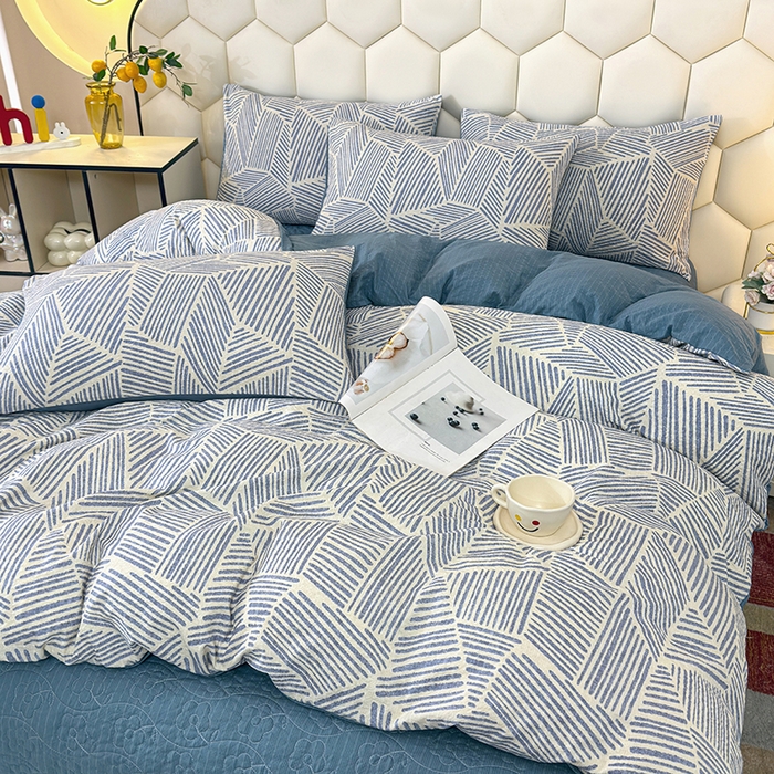 91家纺网 家纺一手货源 找家纺 凤杰家纺 2026新款云感双层纱床盖四件套 绅士条纹