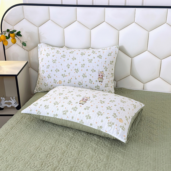 91家纺网 家纺一手货源 找家纺 凤杰家纺 2026新款云感双层纱床盖四件套 星星人-绿