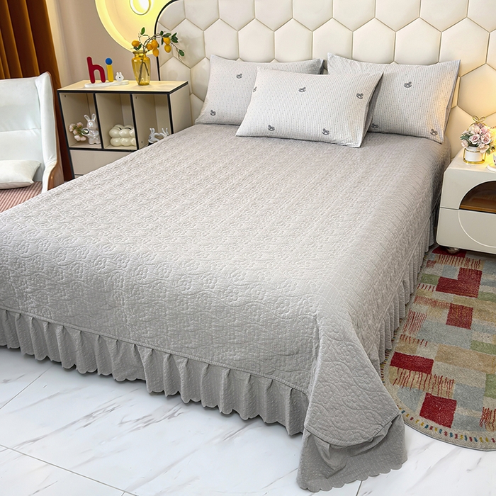 91家纺网 家纺一手货源 找家纺 凤杰家纺 2026新款云感双层纱床盖四件套 幸运马-灰