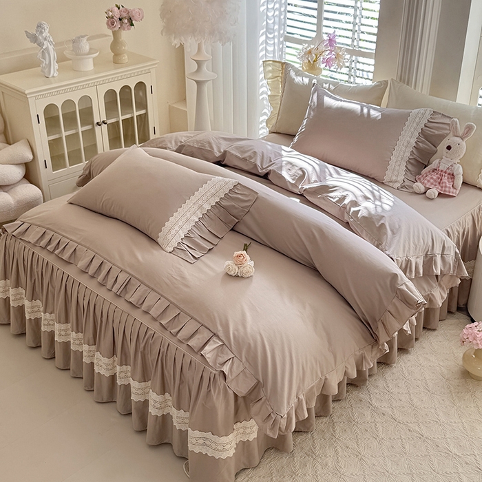 91家纺网 家纺一手货源 找家纺 （总）美达家纺 2026新款纯色13372全棉床裙法式镂空庄园风