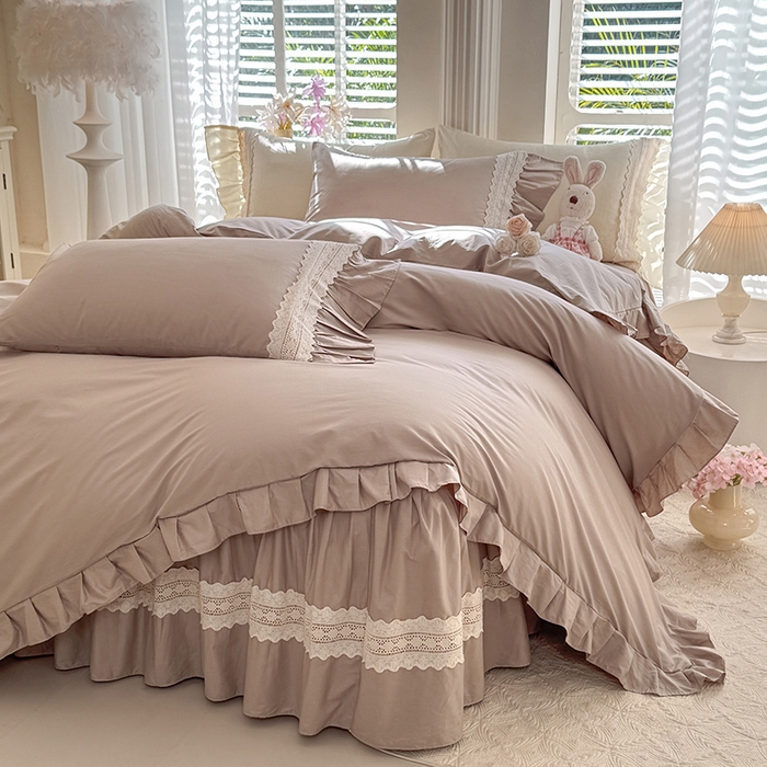 91家纺网 家纺一手货源 找家纺 （总）美达家纺 2026新款纯色13372全棉床裙法式镂空庄园风四件套