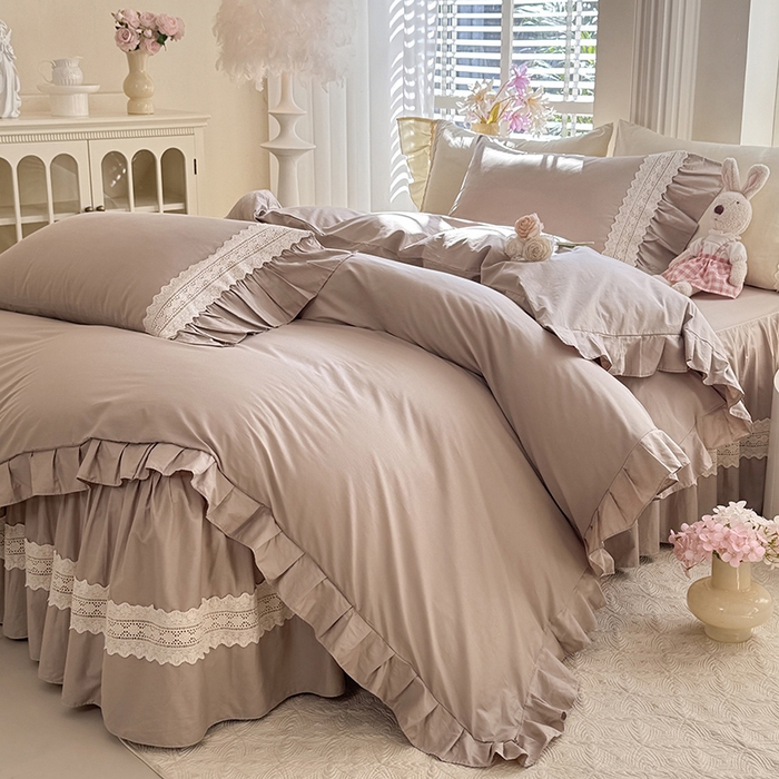 91家纺网 家纺一手货源 找家纺 （总）美达家纺 2026新款纯色13372全棉床裙法式镂空庄园风四件套