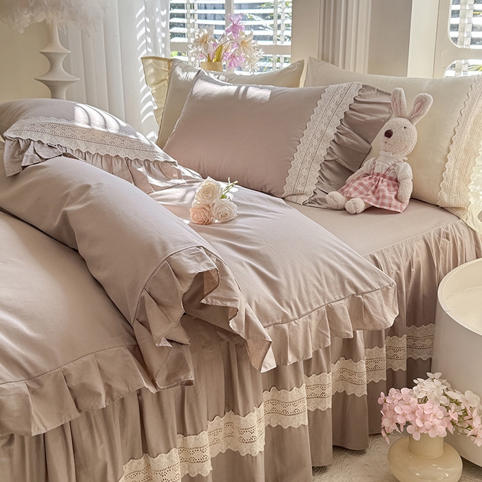 91家纺网 家纺一手货源 找家纺 （总）美达家纺 2026新款纯色13372全棉床裙法式镂空庄园风四件套