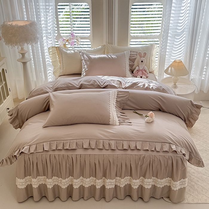 91家纺网 家纺一手货源 找家纺 （总）美达家纺 2026新款纯色13372全棉床裙法式镂空庄园风四件套