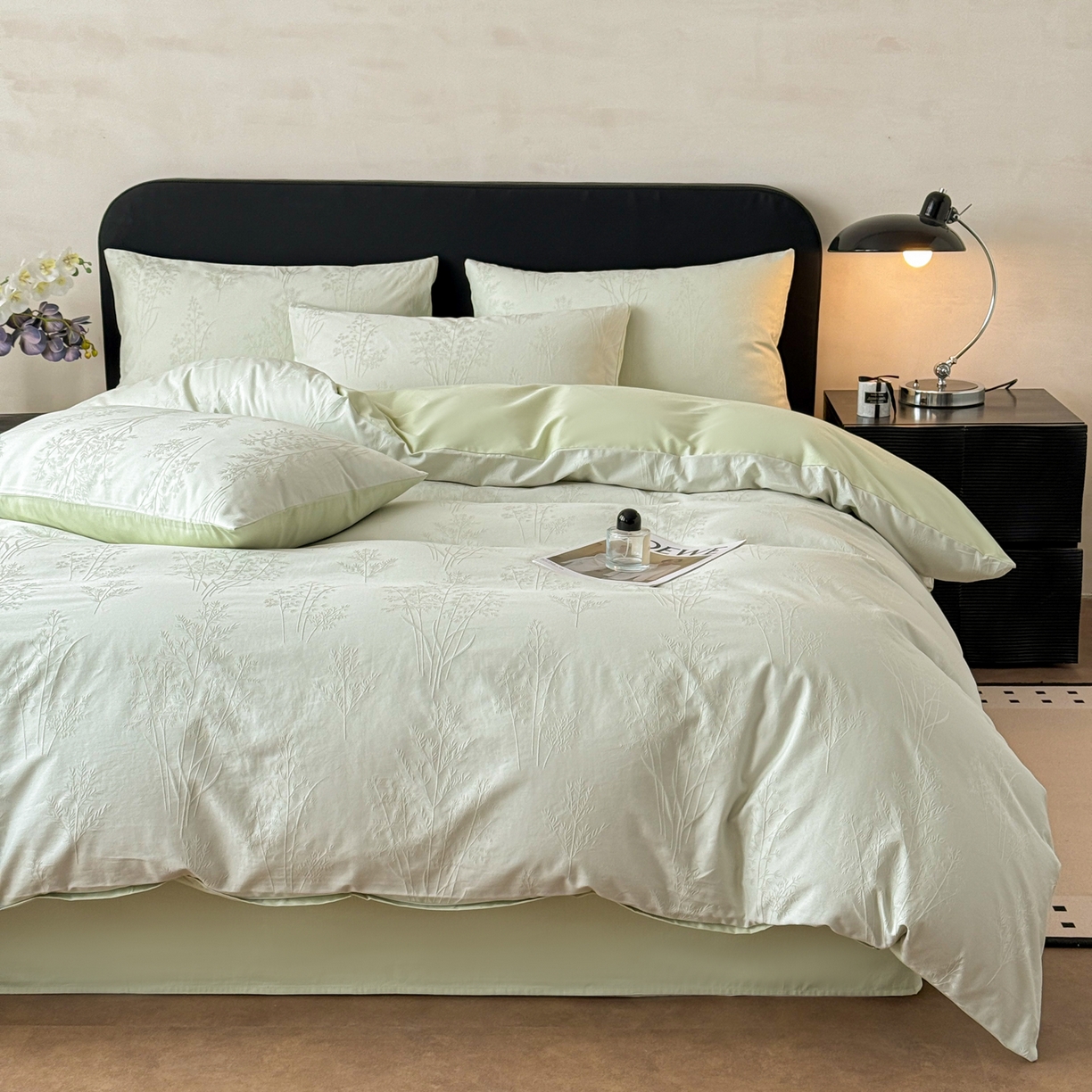 91家纺网 家纺一手货源 找家纺 雅萱家纺 2026新款60支提花全棉四件套 春草绿