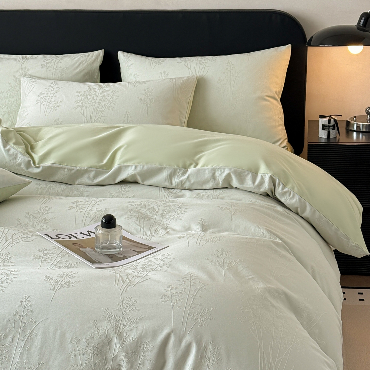 91家纺网 家纺一手货源 找家纺 雅萱家纺 2026新款60支提花全棉四件套 春草绿