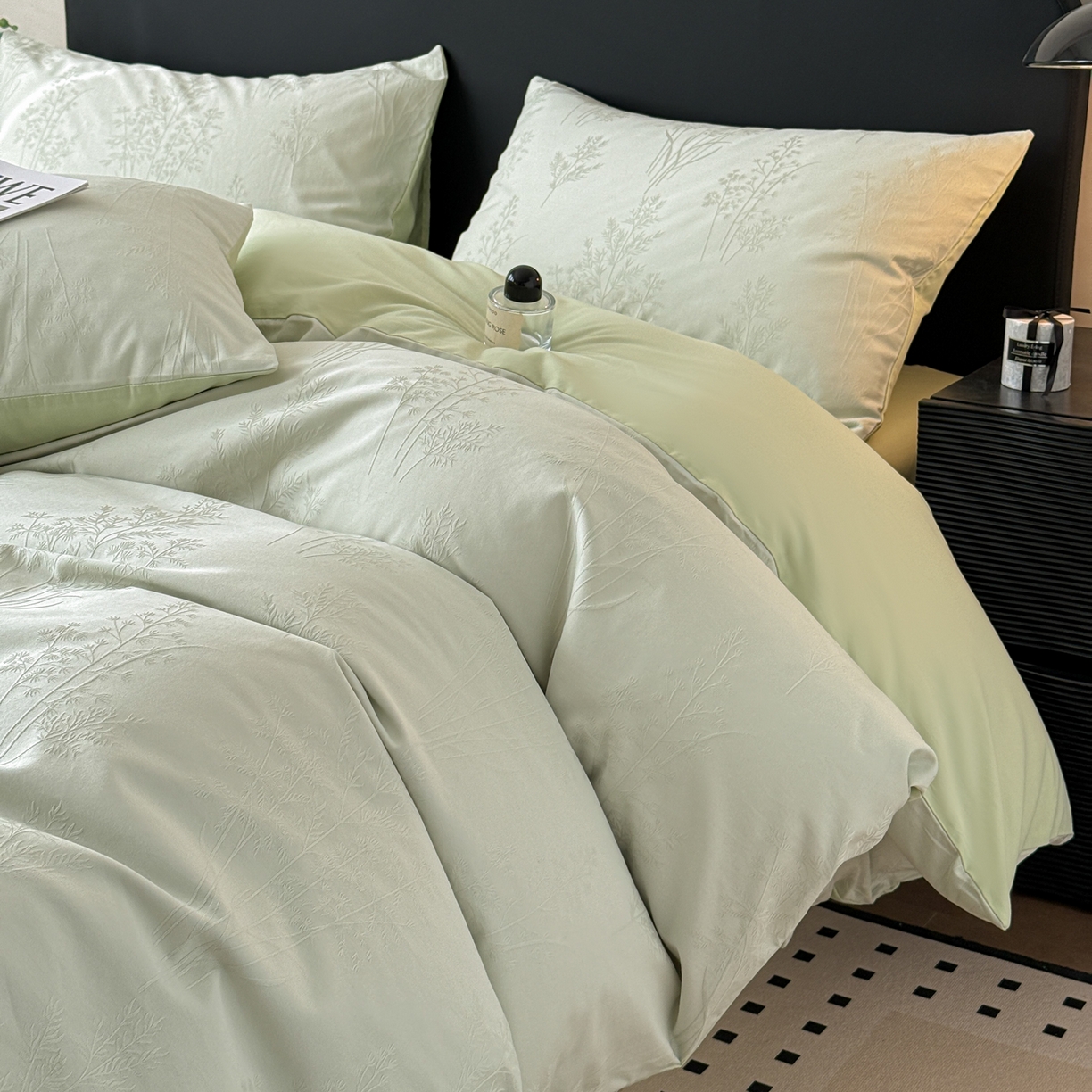 91家纺网 家纺一手货源 找家纺 雅萱家纺 2026新款60支提花全棉四件套 春草绿