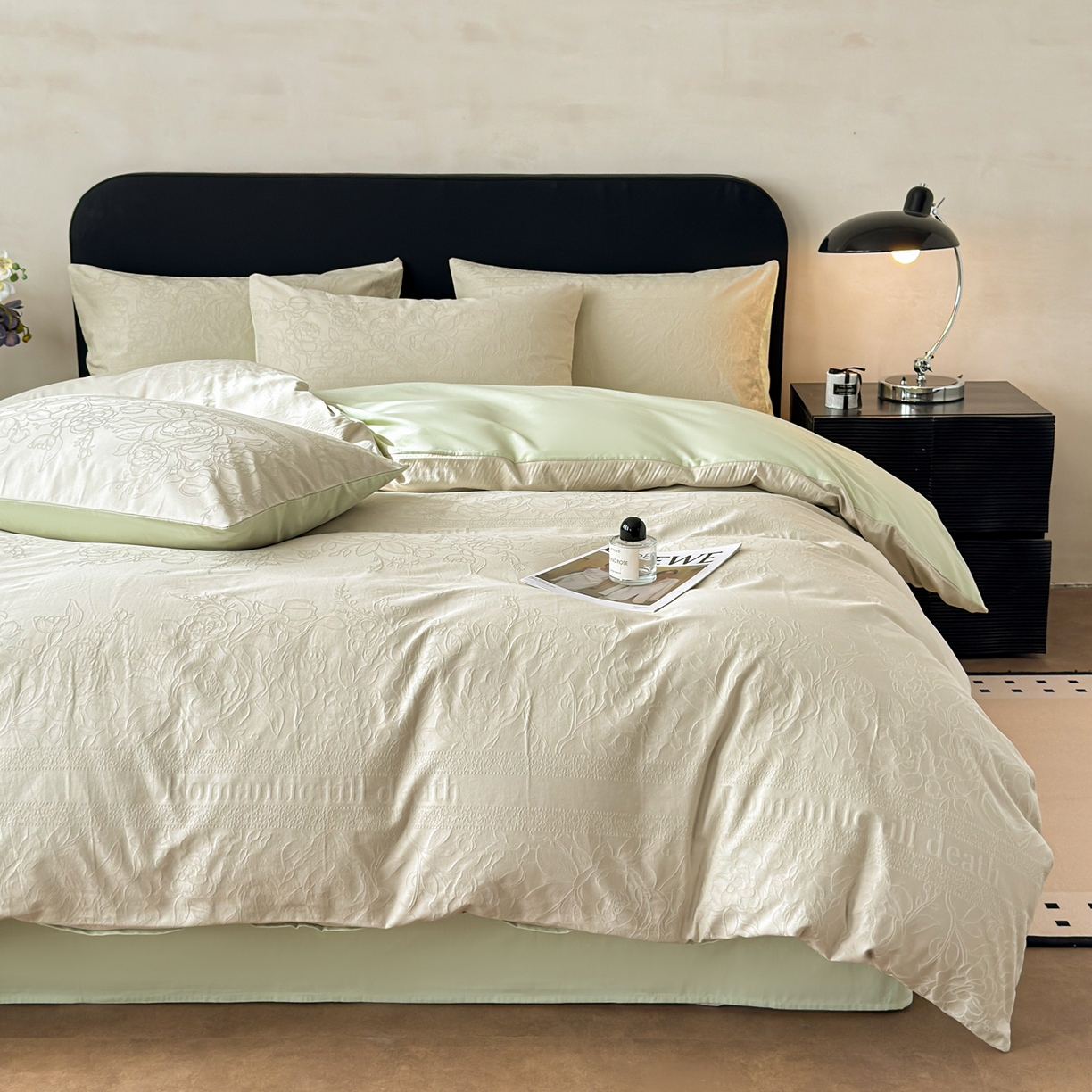 91家纺网 家纺一手货源 找家纺 雅萱家纺 2026新款60支提花全棉四件套 繁花绿