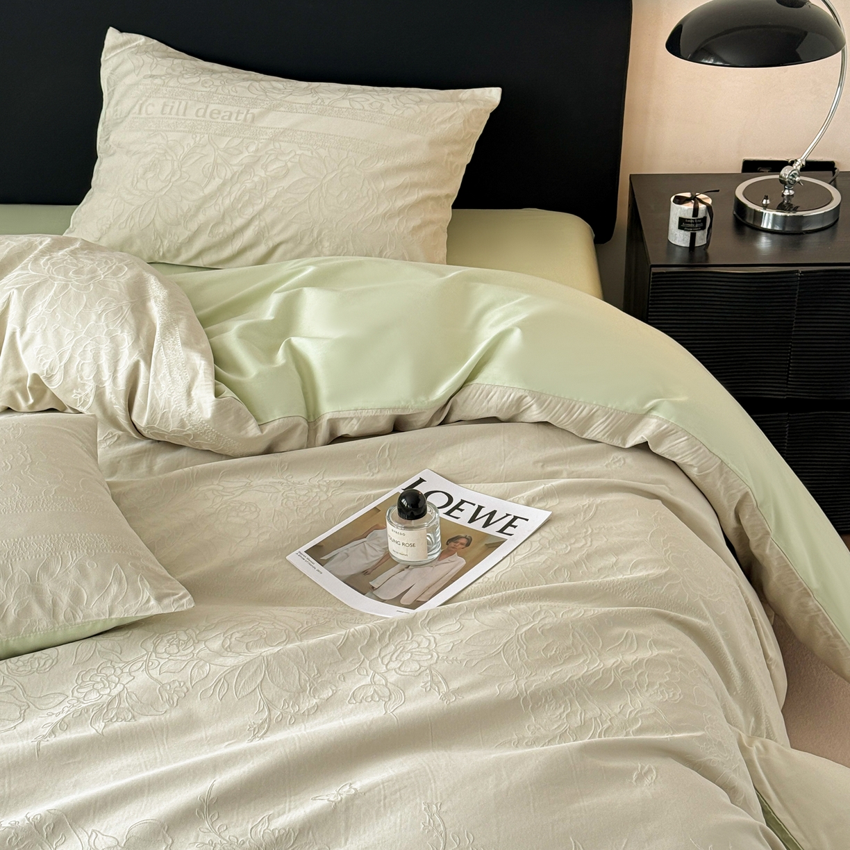 91家纺网 家纺一手货源 找家纺 雅萱家纺 2026新款60支提花全棉四件套 繁花绿