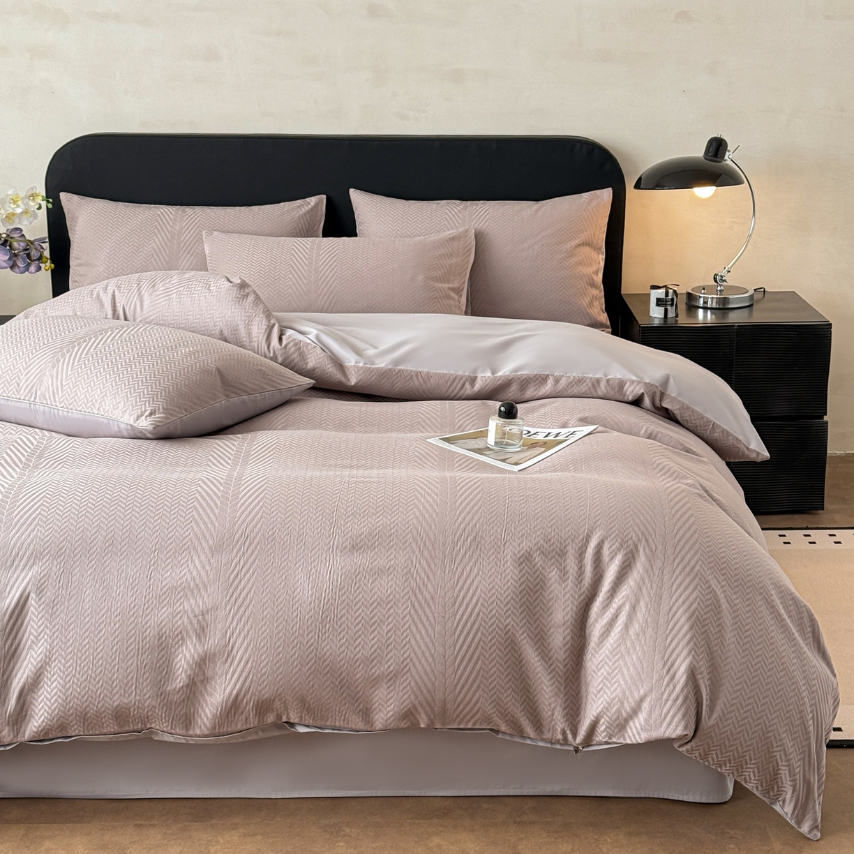 91家纺网 家纺一手货源 找家纺 雅萱家纺 2026新款60支提花全棉四件套 肌理灰