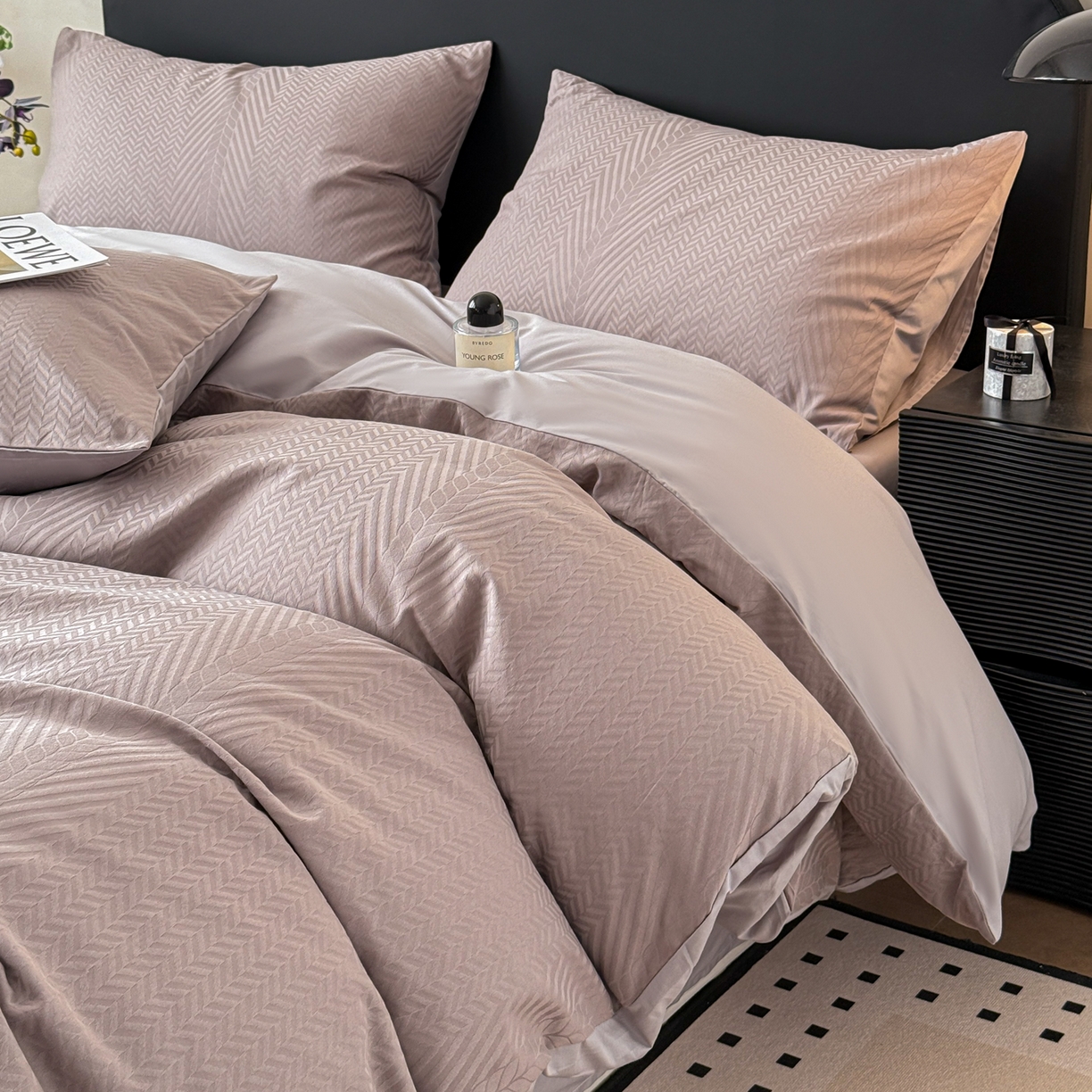 91家纺网 家纺一手货源 找家纺 雅萱家纺 2026新款60支提花全棉四件套 肌理灰