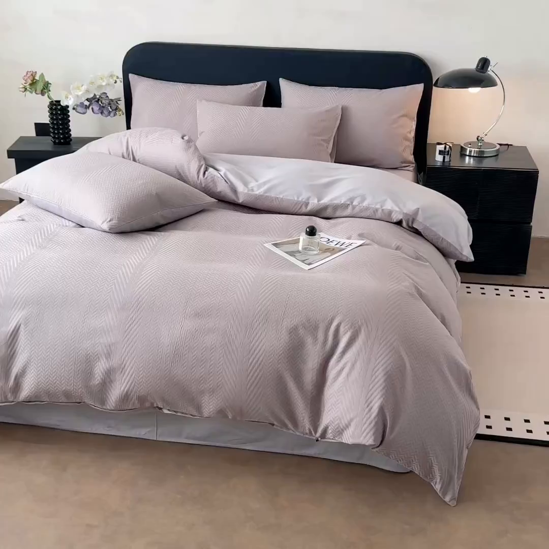 91家纺网 家纺一手货源 找家纺 雅萱家纺 2026新款60支提花全棉四件套 肌理灰