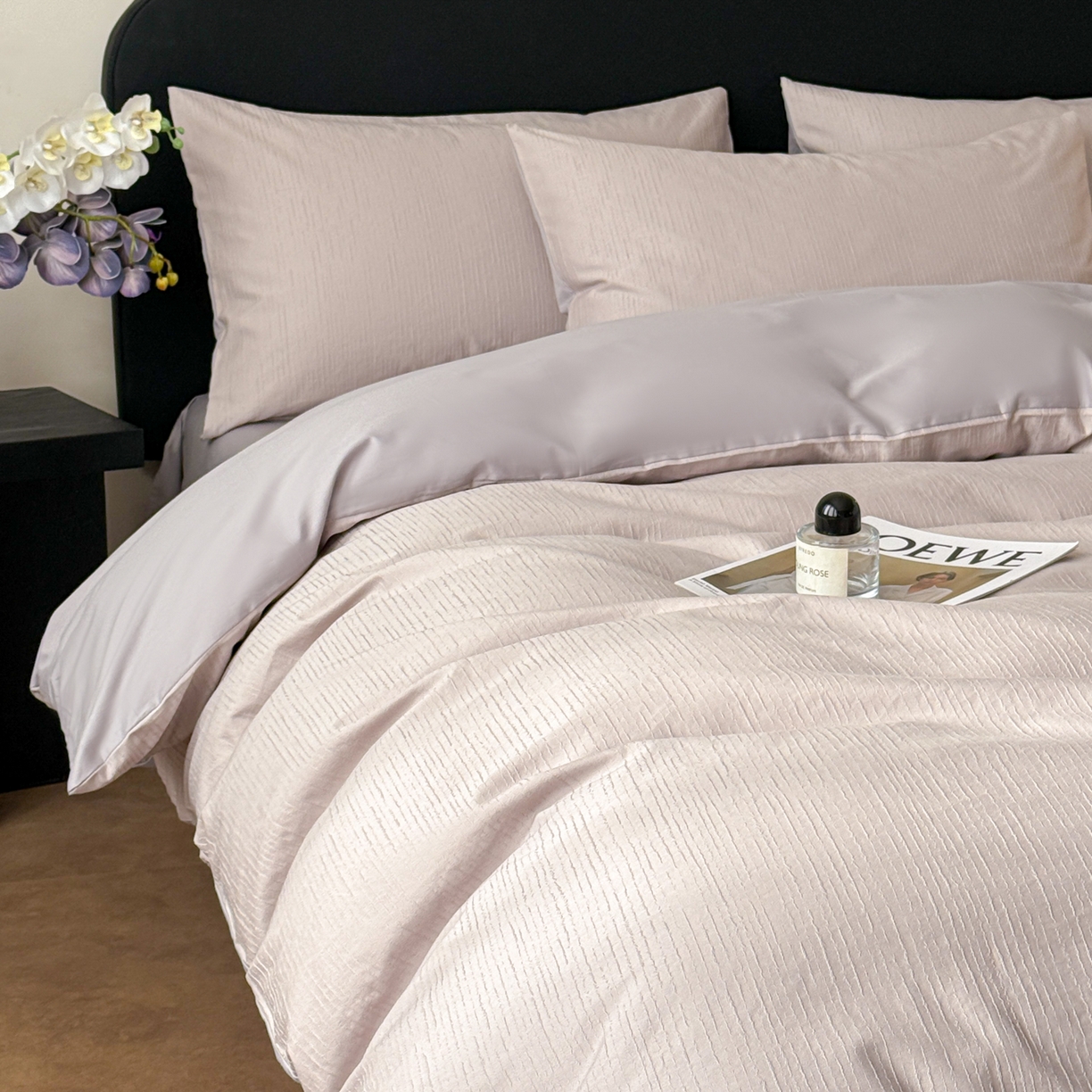 91家纺网 家纺一手货源 找家纺 雅萱家纺 2026新款60支提花全棉四件套 流星紫