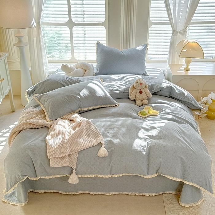 91家纺网 家纺一手货源 找家纺 （总）仰望棉麻双层纱供应链 2026春夏新款全棉纯棉色织提花四件套-漫时光