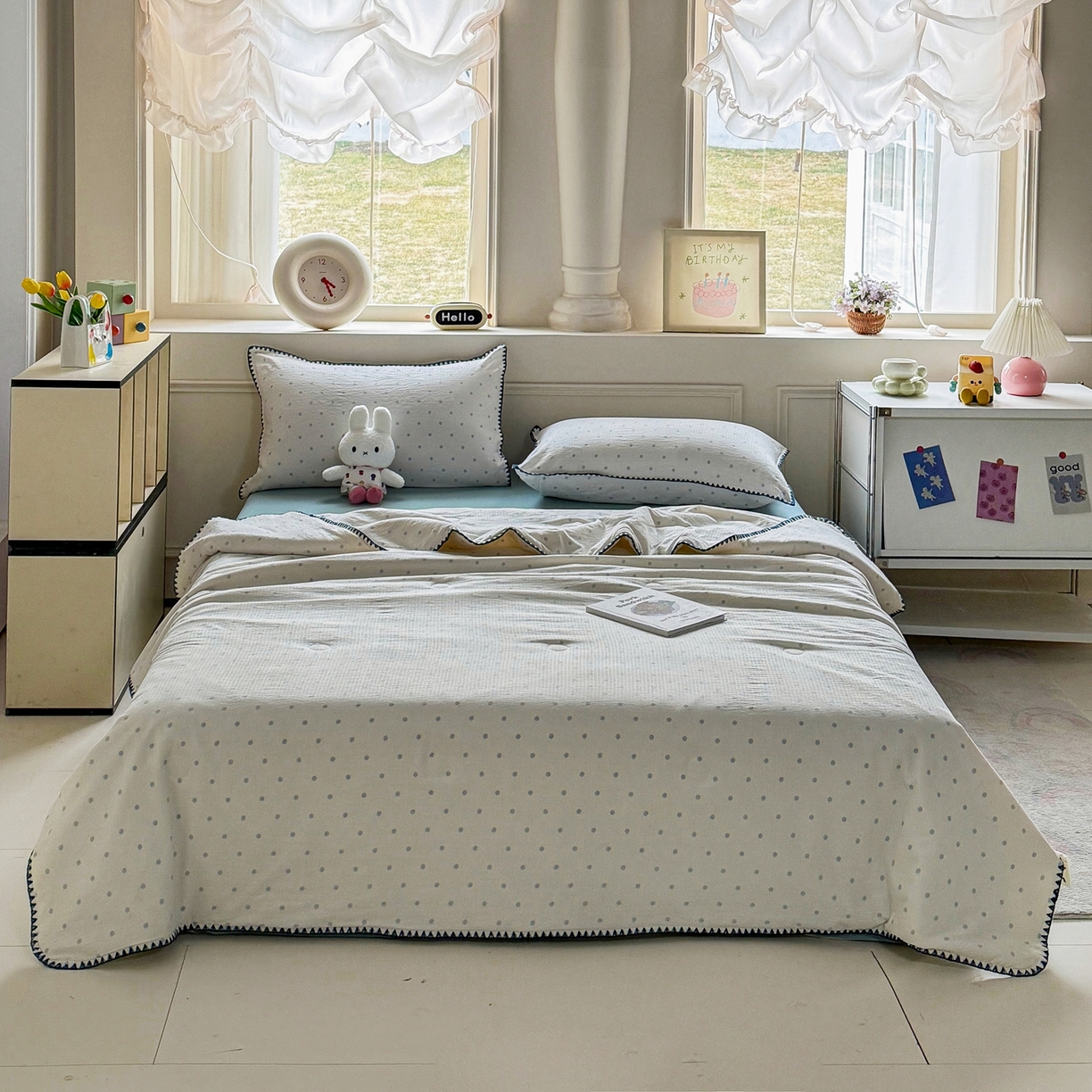 91家纺网 家纺一手货源 找家纺 星巴k家纺 2025新款春夏云感双层纱A类母婴级三角针夏被贝壳边夏凉被贝壳绣【可提供买家秀】贝壳绣-海盐汤圆