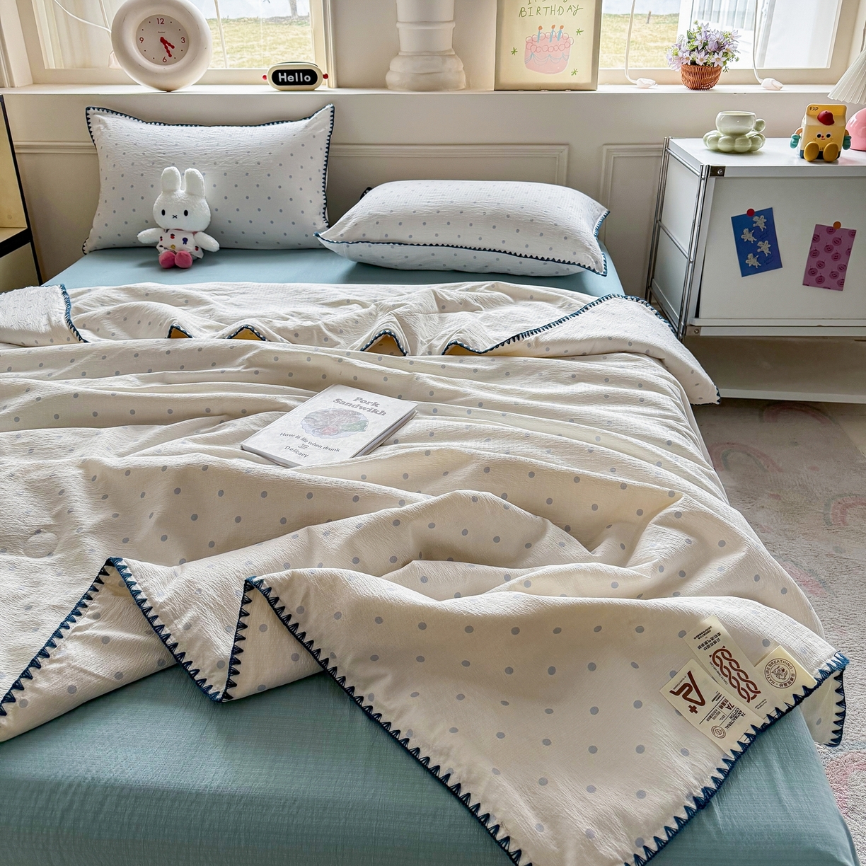 91家纺网 家纺一手货源 找家纺 星巴k家纺 2025新款春夏云感双层纱A类母婴级三角针夏被贝壳边夏凉被贝壳绣【可提供买家秀】贝壳绣-海盐汤圆