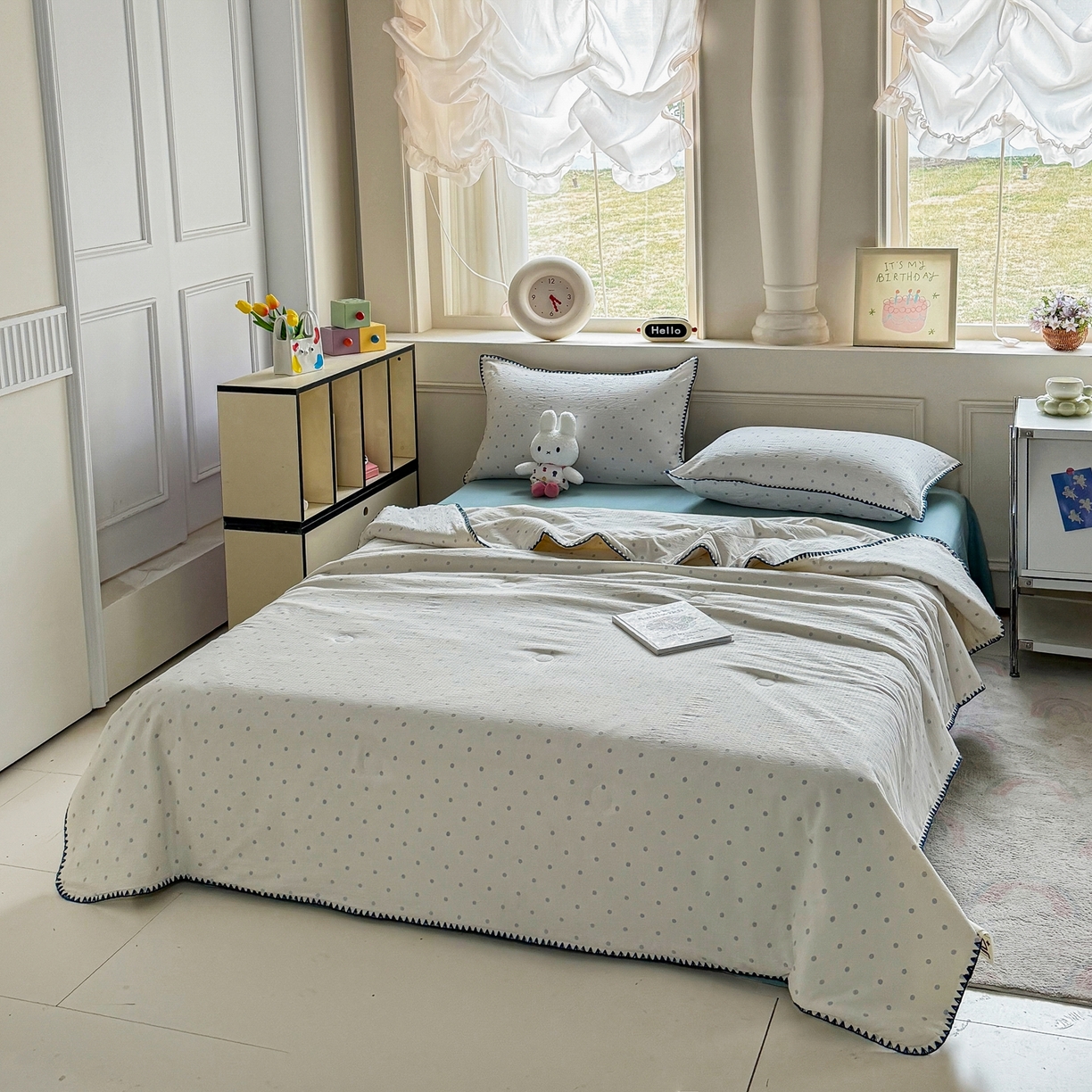 91家纺网 家纺一手货源 找家纺 星巴k家纺 2025新款春夏云感双层纱A类母婴级三角针夏被贝壳边夏凉被贝壳绣【可提供买家秀】贝壳绣-海盐汤圆