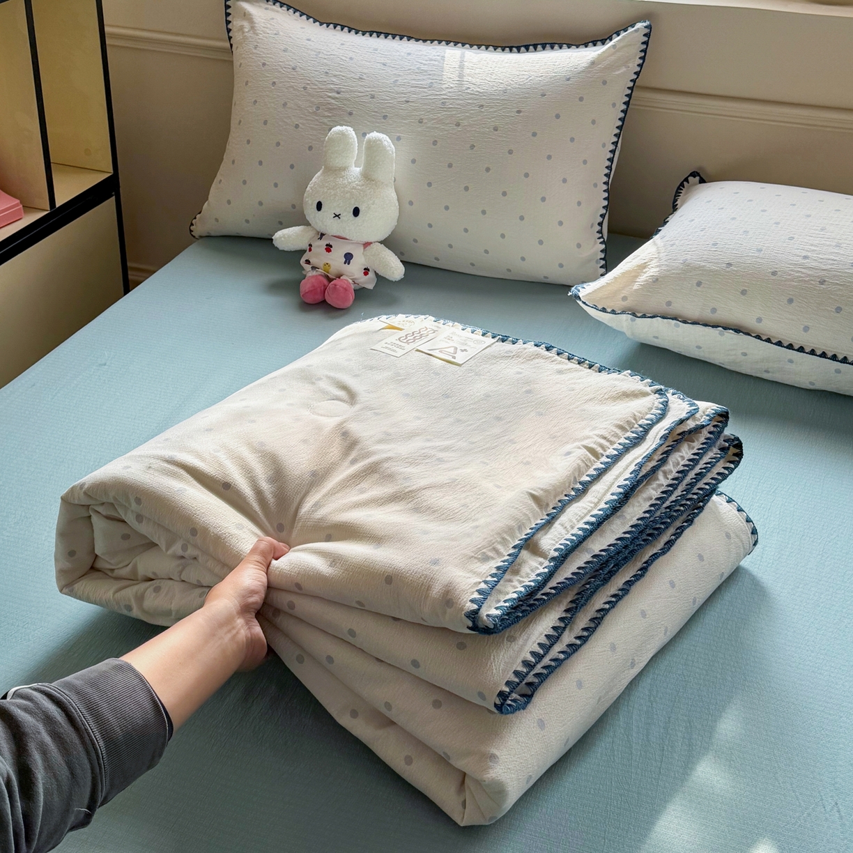 星巴k家纺 2025新款春夏云感双层纱A类母婴级三角针夏被贝壳边夏凉被贝壳绣【可提供买家秀】贝壳绣-海盐汤圆