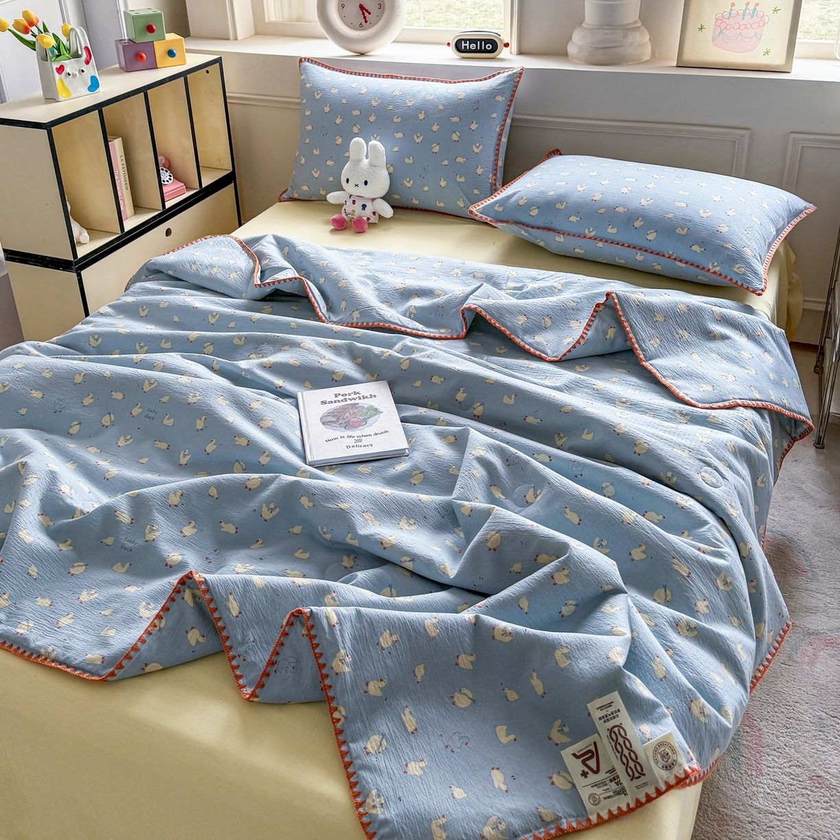 91家纺网 家纺一手货源 找家纺 星巴k家纺 2025新款春夏云感双层纱A类母婴级三角针夏被贝壳边夏凉被贝壳绣【可提供买家秀】贝壳绣-项天歌