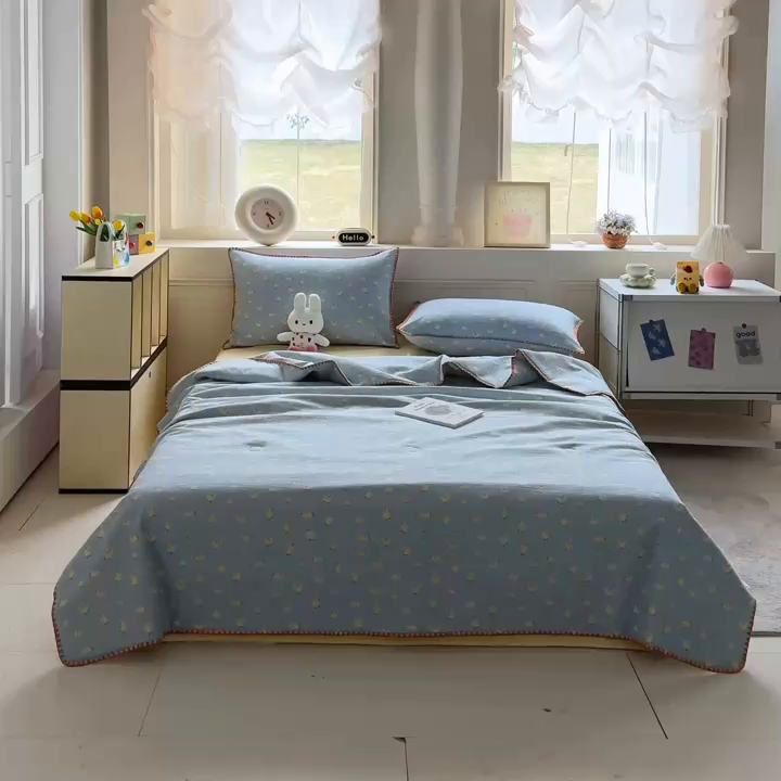 91家纺网 家纺一手货源 找家纺 星巴k家纺 2025新款春夏云感双层纱A类母婴级三角针夏被贝壳边夏凉被贝壳绣【可提供买家秀】贝壳绣-项天歌