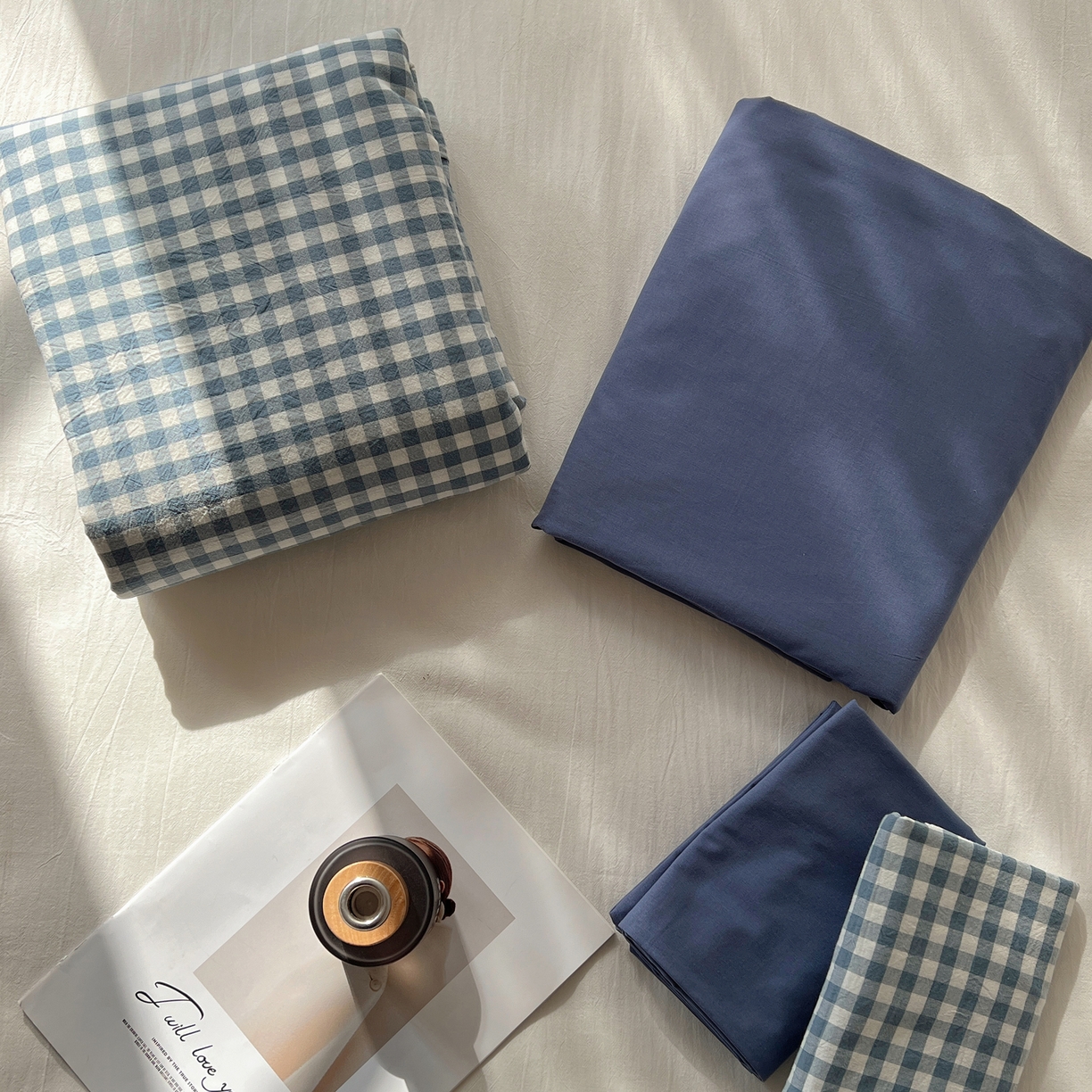 91家纺网 家纺一手货源 找家纺 （总）悦织湾家纺 2026新款软糯加厚水洗棉条格无印宜家风混搭三件套四件套学生宿舍床上用品