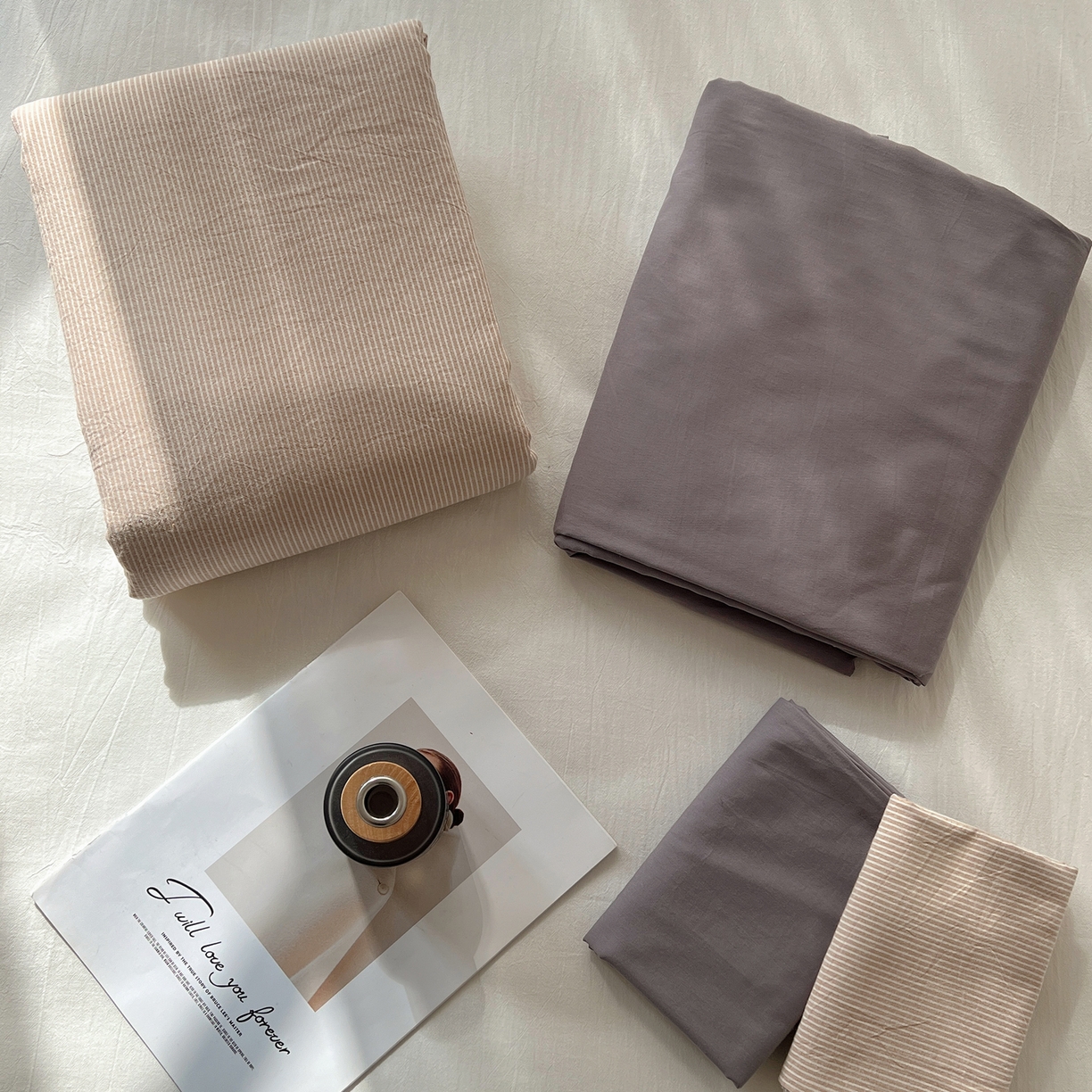 91家纺网 家纺一手货源 找家纺 （总）悦织湾家纺 2026新款软糯加厚水洗棉条格无印宜家风混搭三件套四件套学生宿舍床上用品