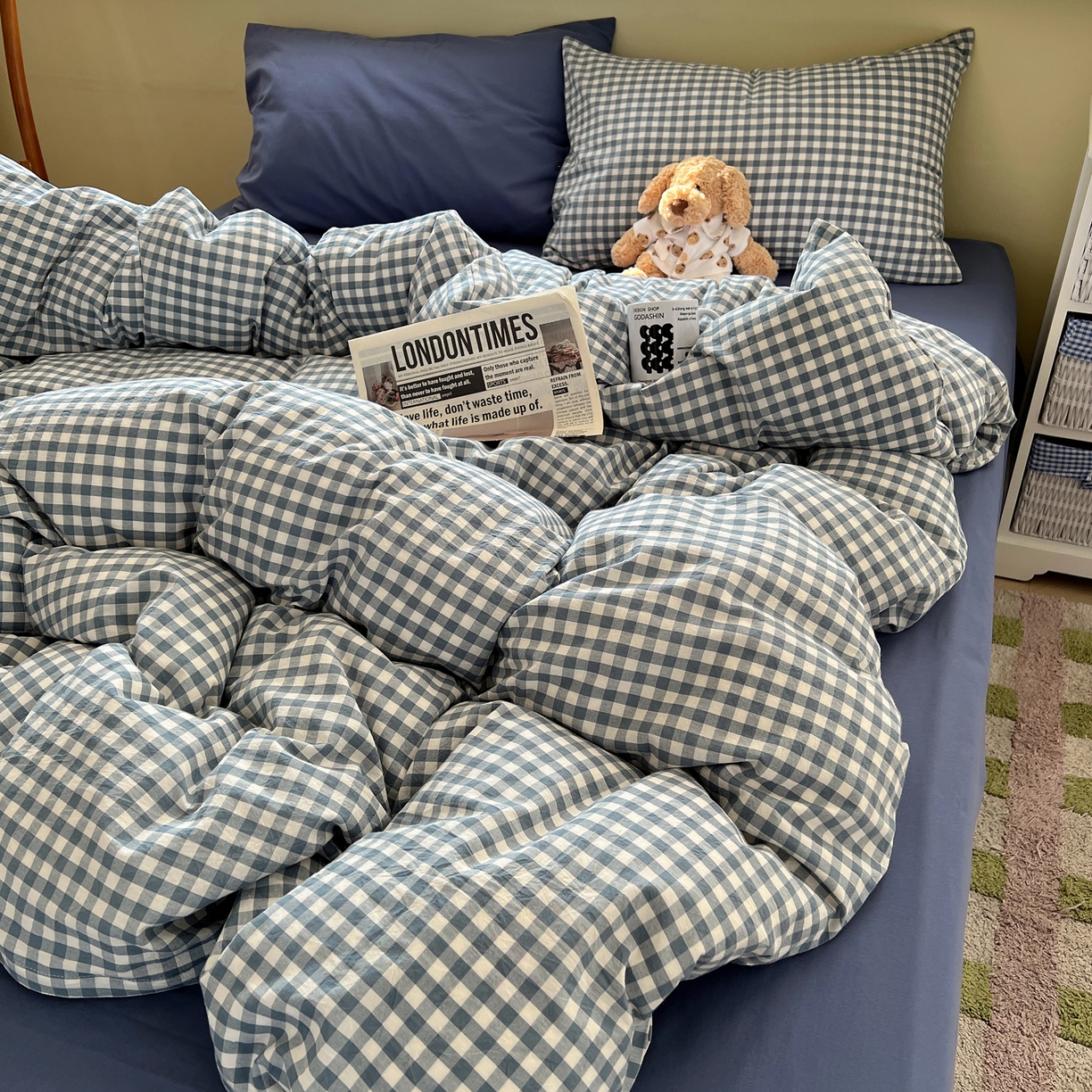 91家纺网 家纺一手货源 找家纺 （总）悦织湾家纺 2026新款软糯加厚水洗棉条格无印宜家风混搭三件套四件套学生宿舍床上用品