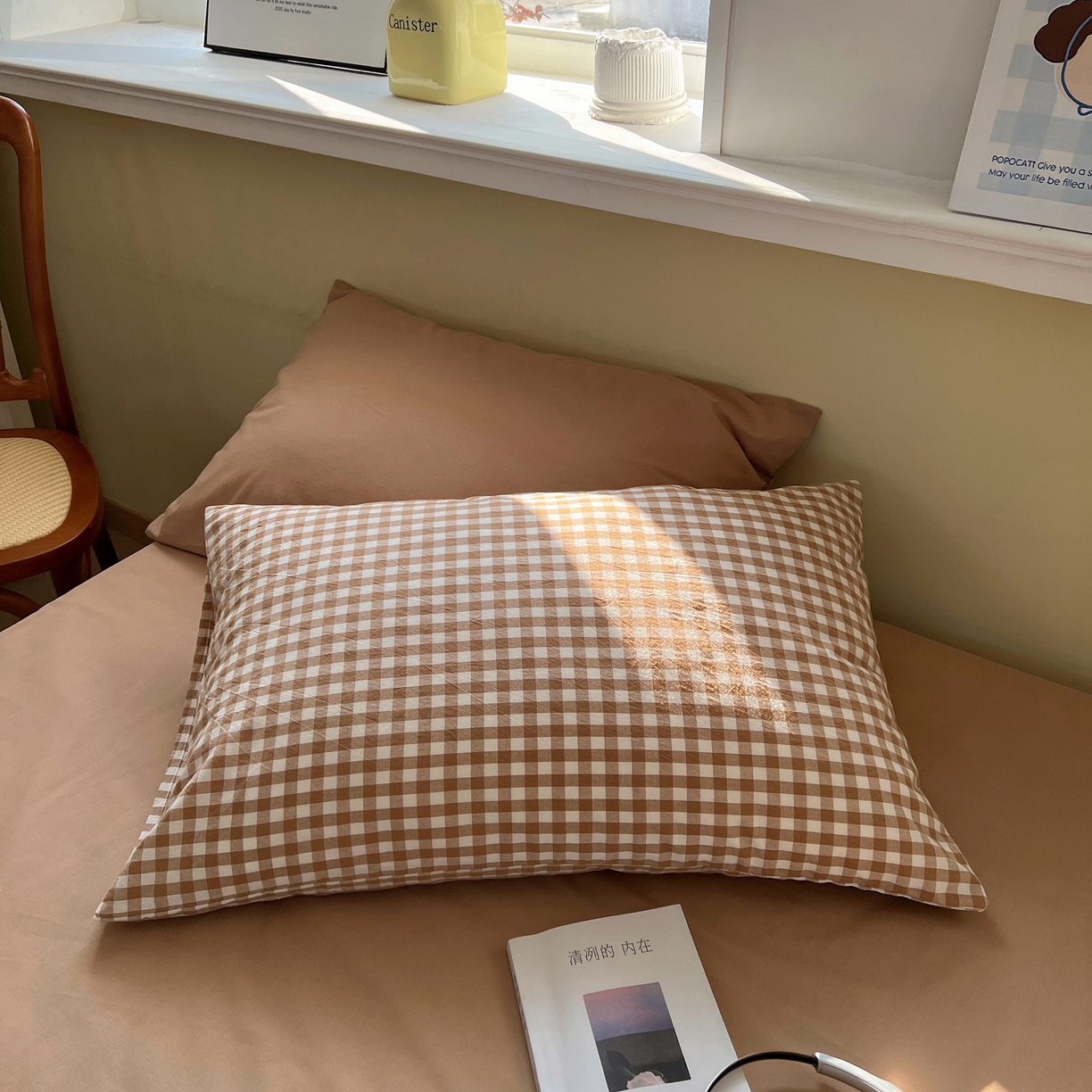 91家纺网 家纺一手货源 找家纺 悦织湾家纺 2026新款软糯加厚水洗棉条格无印宜家风混搭三件套四件套学生宿舍床上用品 混搭咖小格