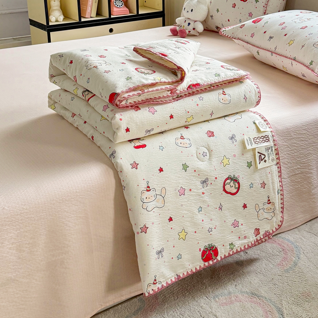 91家纺网 家纺一手货源 找家纺 （总）星巴k家纺 2026新款春夏云感双层纱母婴级三角针夏被贝壳边夏凉被贝壳绣