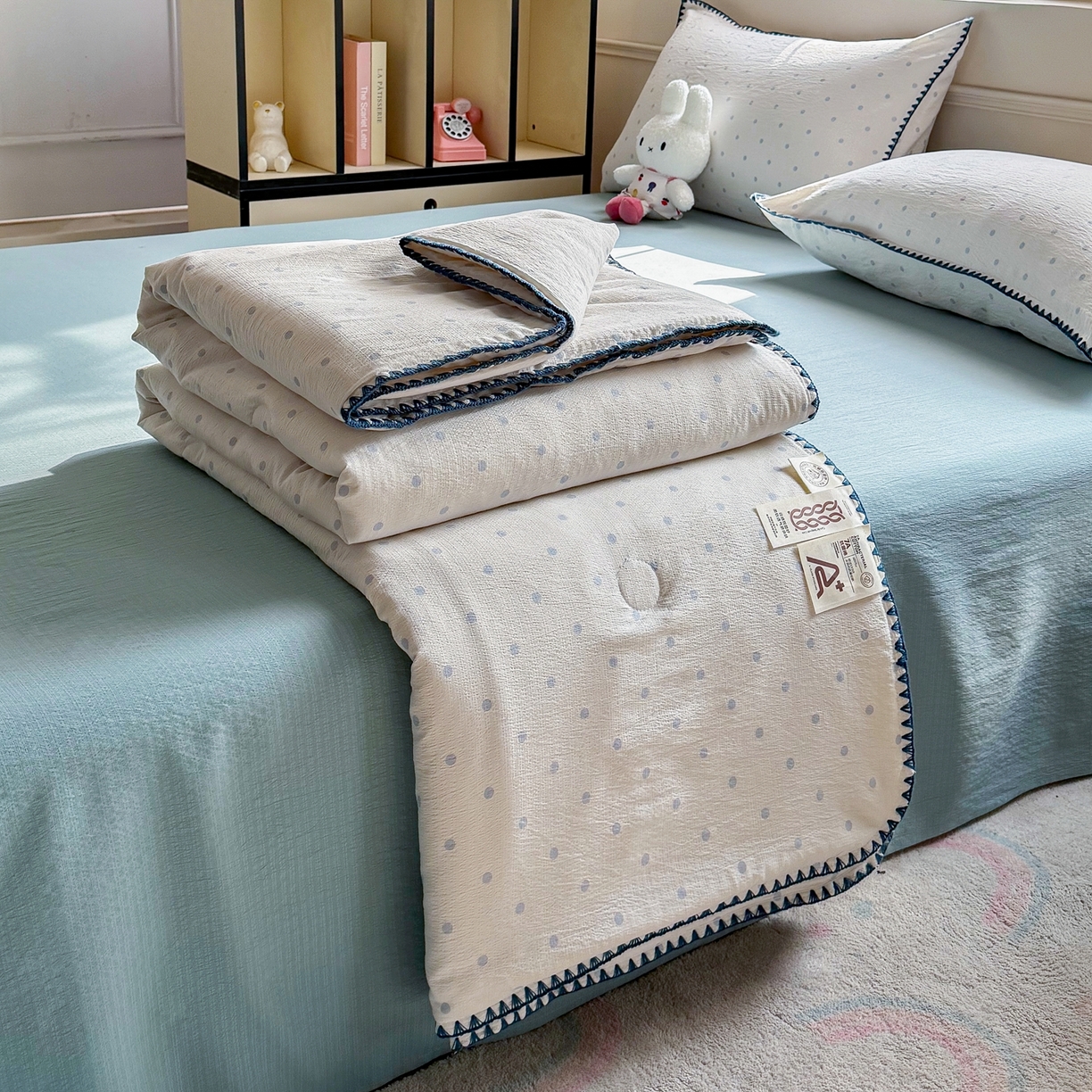 91家纺网 家纺一手货源 找家纺 （总）星巴k家纺 2026新款春夏云感双层纱母婴级三角针夏被贝壳边夏凉被贝壳绣