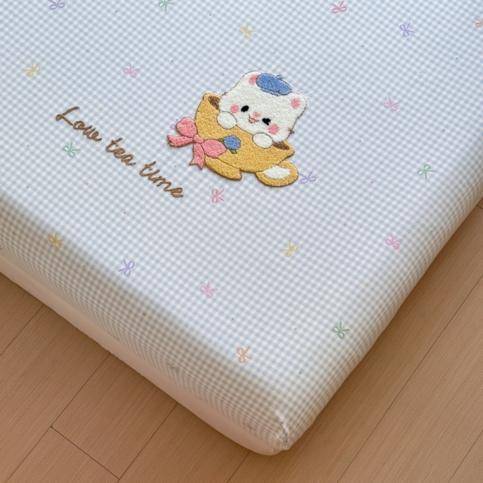 91家纺网 家纺一手货源 找家纺  布柔 2026新款13070纯棉全棉床笠印花绣花卡通床笠床垫保护套罩 曲奇蓝