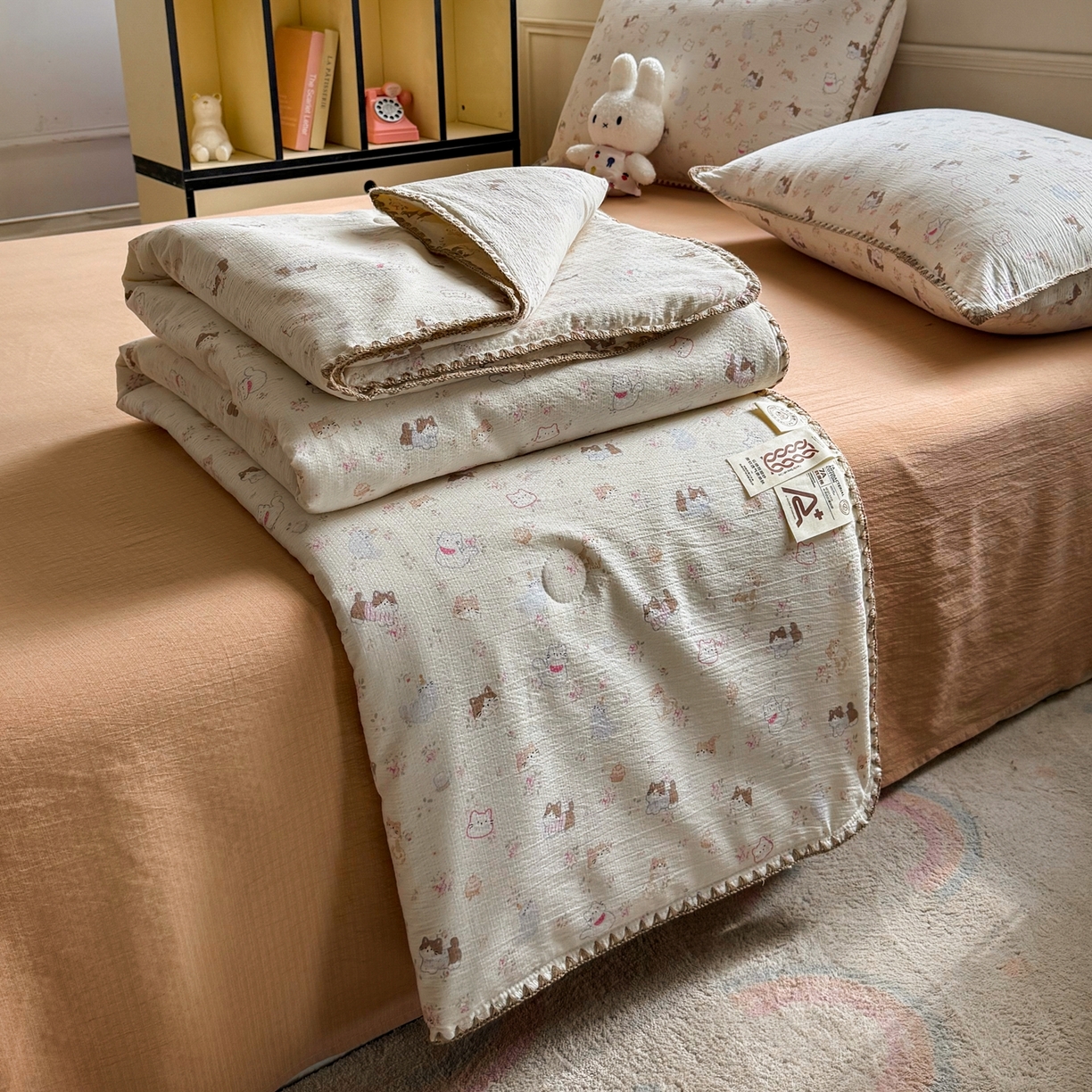 91家纺网 家纺一手货源 找家纺 （总）星巴k家纺 2026新款春夏云感双层纱母婴级三角针夏被贝壳边夏凉被贝壳绣