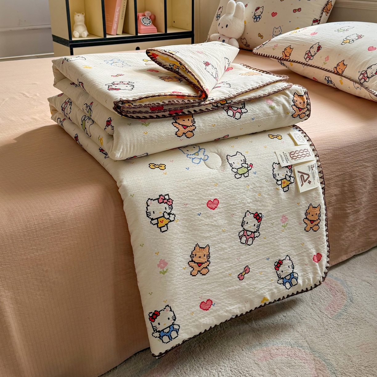 91家纺网 家纺一手货源 找家纺 （总）星巴k家纺 2026新款春夏云感双层纱母婴级三角针夏被贝壳边夏凉被贝壳绣