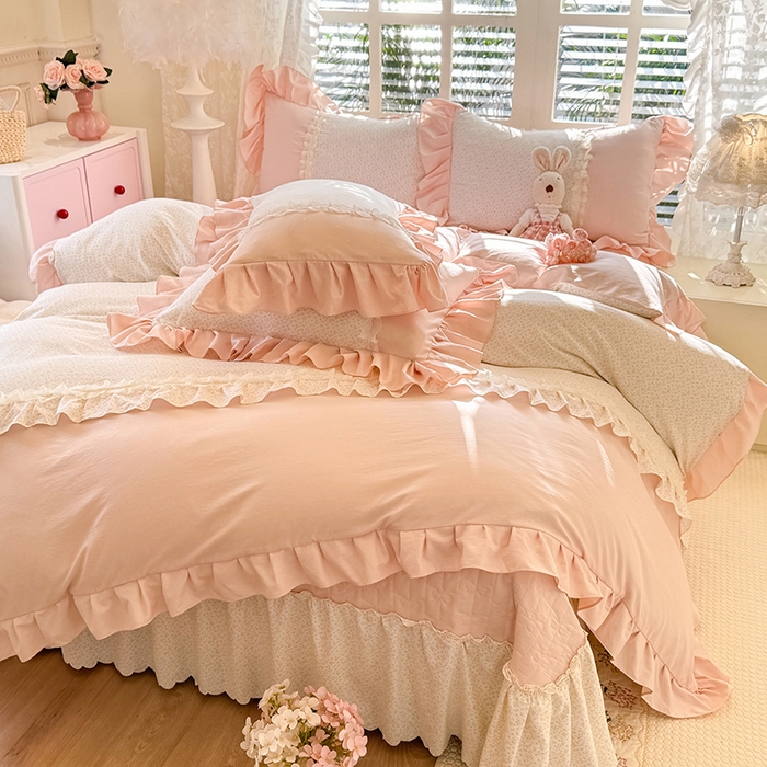 91家纺网 家纺一手货源 找家纺 苏米娜家纺SUMINA 2026春夏新款超柔云朵棉床盖款四件套-花甜梦系列 花甜梦-樱花粉