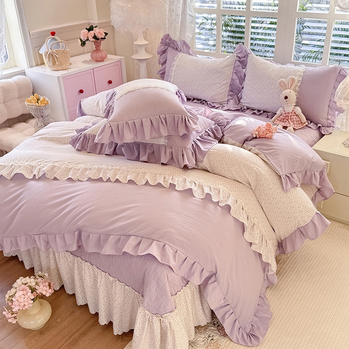 91家纺网 家纺一手货源 找家纺 苏米娜家纺SUMINA 2026春夏新款超柔云朵棉床盖款四件套-花甜梦系列 花甜梦-香芋紫