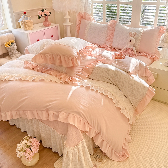 91家纺网 家纺一手货源 找家纺 苏米娜家纺SUMINA 2026春夏新款超柔云朵棉床盖款四件套-花甜梦系列 花甜梦-樱花粉