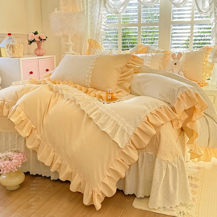 91家纺网 家纺一手货源 找家纺 苏米娜家纺SUMINA 2026春夏新款超柔云朵棉床盖款四件套-花甜梦系列 花甜梦-柠檬黄