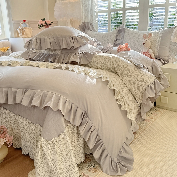 91家纺网 家纺一手货源 找家纺 苏米娜家纺SUMINA 2026春夏新款超柔云朵棉床盖款四件套-花甜梦系列 花甜梦-雅致灰