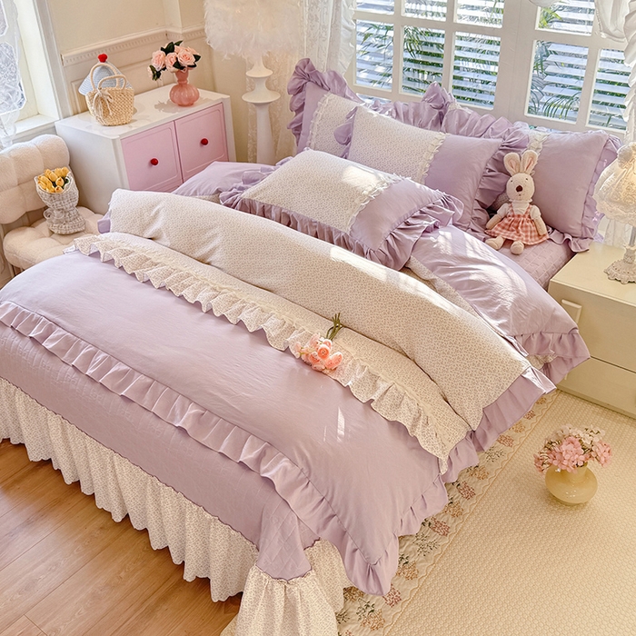 91家纺网 家纺一手货源 找家纺 苏米娜家纺SUMINA 2026春夏新款超柔云朵棉床盖款四件套-花甜梦系列 花甜梦-香芋紫