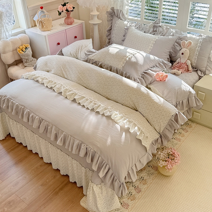 91家纺网 家纺一手货源 找家纺 苏米娜家纺SUMINA 2026春夏新款超柔云朵棉床盖款四件套-花甜梦系列 花甜梦-雅致灰