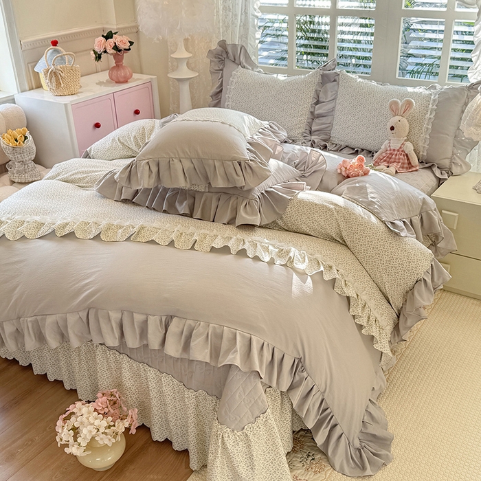 91家纺网 家纺一手货源 找家纺 苏米娜家纺SUMINA 2026春夏新款超柔云朵棉床盖款四件套-花甜梦系列 花甜梦-雅致灰