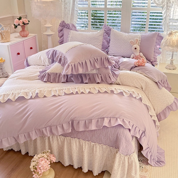 91家纺网 家纺一手货源 找家纺 苏米娜家纺SUMINA 2026春夏新款超柔云朵棉床盖款四件套-花甜梦系列 花甜梦-香芋紫