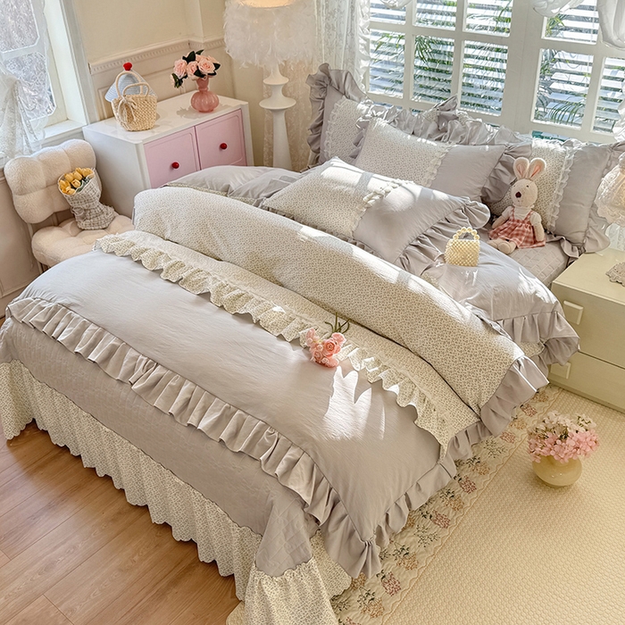 91家纺网 家纺一手货源 找家纺 苏米娜家纺SUMINA 2026春夏新款超柔云朵棉床盖款四件套-花甜梦系列 花甜梦-雅致灰