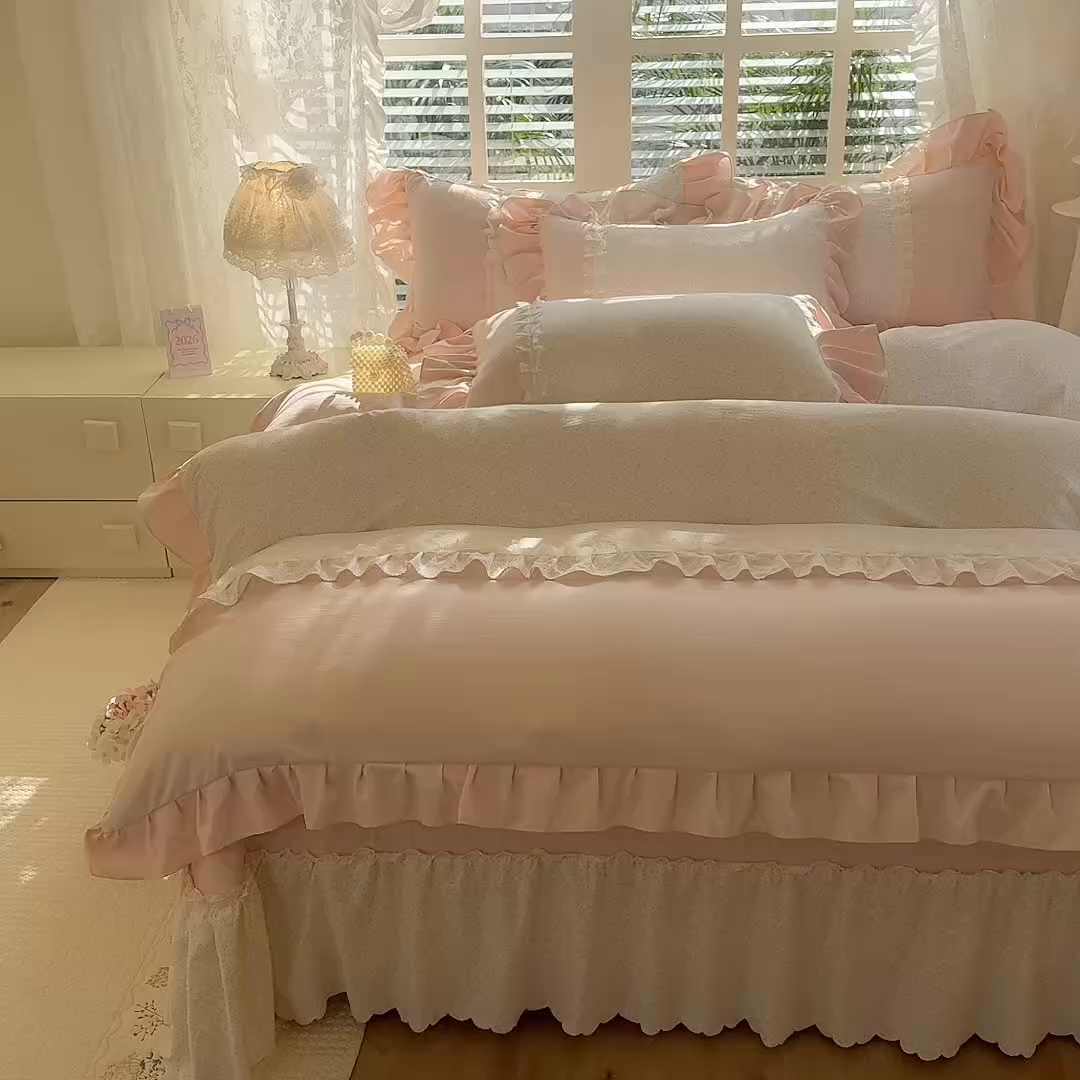 91家纺网 家纺一手货源 找家纺 苏米娜家纺SUMINA 2026春夏新款超柔云朵棉床盖款四件套-花甜梦系列 花甜梦-樱花粉